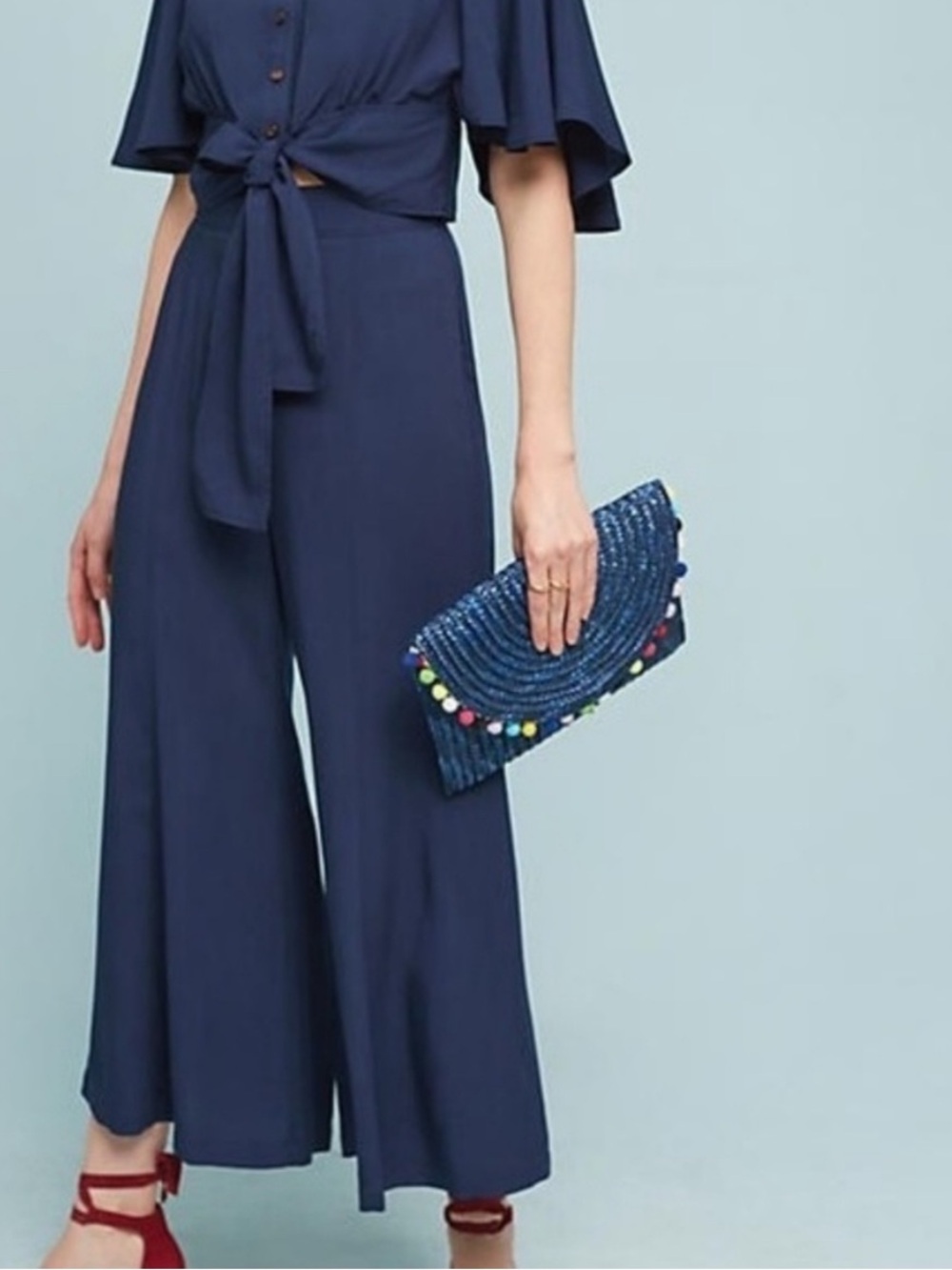Anthropologie Maeve Canna Wide Leg Cropped Pant Navy Blue Womens 4 - Picture 2 of 11
